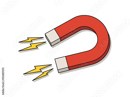Classic Red Horseshoe Magnet with Attraction Sparks Illustration