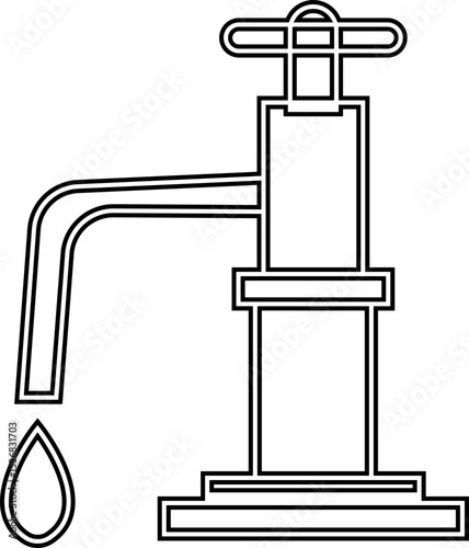 Manual Hand Pressure Pump Silhouette Icon, Water pump icons, Irrigation Vector Line art - Simple Thin Line Premium Quality Design Monochrome Elements, The pumping station where water is pumped
