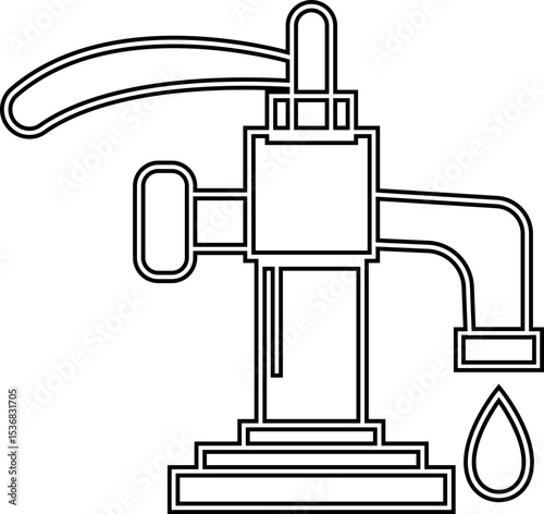Manual Hand Pressure Pump Silhouette Icon, Water pump icons, Irrigation Vector Line art - Simple Thin Line Premium Quality Design Monochrome Elements, The pumping station where water is pumped