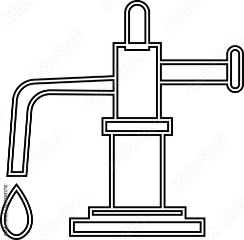 Manual Hand Pressure Pump Silhouette Icon, Water pump icons, Irrigation Vector Line art - Simple Thin Line Premium Quality Design Monochrome Elements, The pumping station where water is pumped