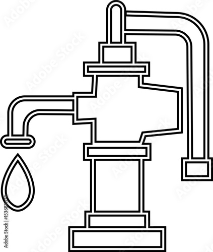 Manual Hand Pressure Pump Silhouette Icon, Water pump icons, Irrigation Vector Line art - Simple Thin Line Premium Quality Design Monochrome Elements, The pumping station where water is pumped