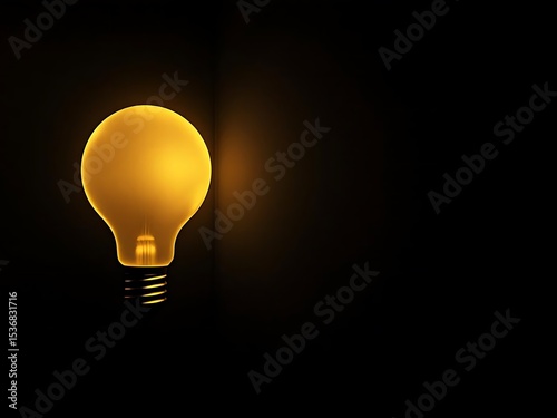 Vintage light bulb glowing warmly on dark textured surface with copy space. Ideal for energy, innovation, idea concepts, or inspirational visual content