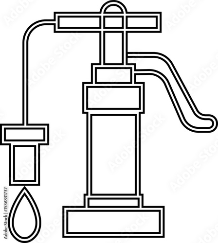 Manual Hand Pressure Pump Silhouette Icon, Water pump icons, Irrigation Vector Line art - Simple Thin Line Premium Quality Design Monochrome Elements, The pumping station where water is pumped