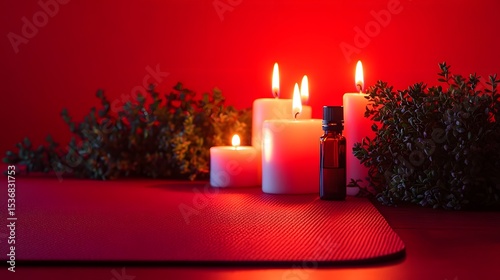 Relaxing Spa Scene with Candles and Essential Oil