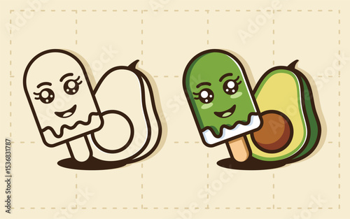 avocado ice cream drawing clipart. suitable for coloring, sticker, etc.