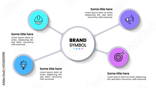 Infographic template. 4 linked circles with icons