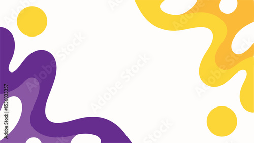 Abstract background with yellow circle and fluid shapes in purple and yellow colors design element