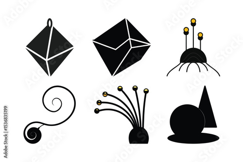 Geometric Whimsical Collection Playful Black and Yellow Graphic Elements An Artistic Assemblage