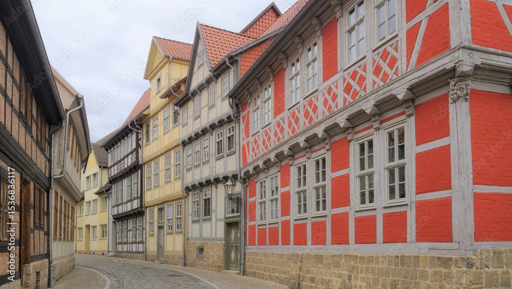 Fototapeta premium Quedlinburg - Altstadtgasse, Sachsen-Anhalt, Deutschland, Europa
