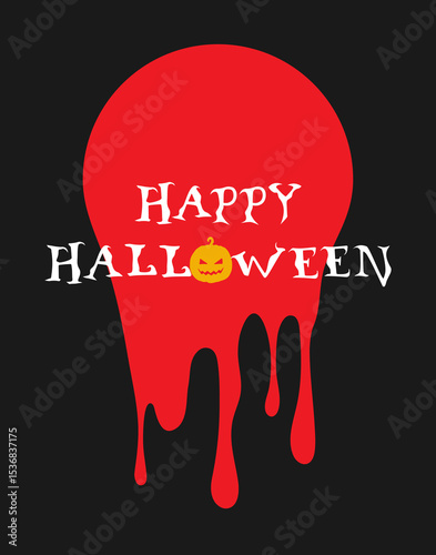 Simple minimalist Halloween greeting card with a flowing blood splatter. Vector illustration