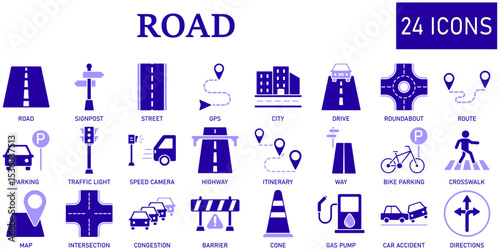Set of road Icons or symbols Vector fully editable file.
