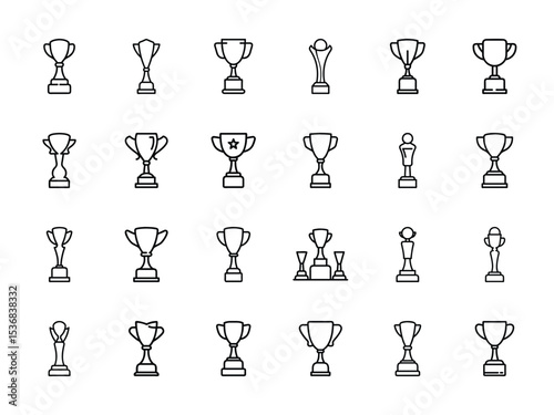 Trophy Icon Bundle in Silhouettes Style on White Background – Award, Achievement, Champion, Prize, and Winner Cup Outline Symbol Set


