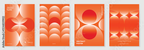 Autumn gradient poster background vector set. Minimalist cover template with geometric shape. Ideal design for social media, banner, autumn season card.