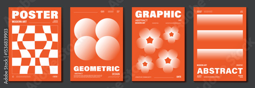 Autumn gradient poster background vector set. Minimalist cover template with geometric shape. Ideal design for social media, banner, autumn season card.