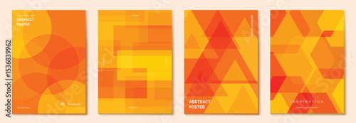 Autumn gradient poster background vector set. Minimalist cover template with geometric shape. Ideal design for social media, banner, autumn season card.
