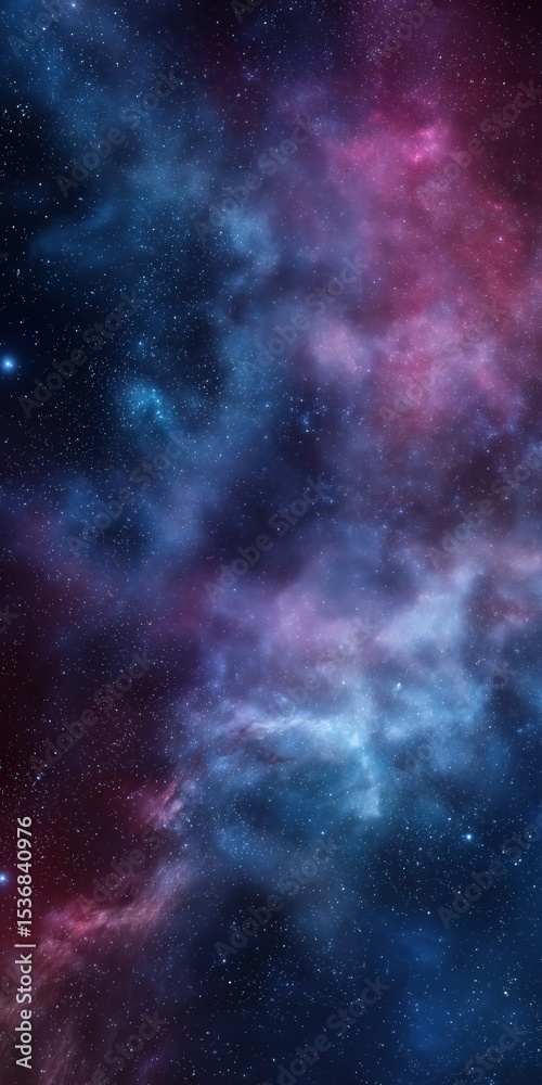 Fototapeta premium A vibrant cosmic scene showing a rich blend of blue and pink nebulae with countless stars scattered across deep space.