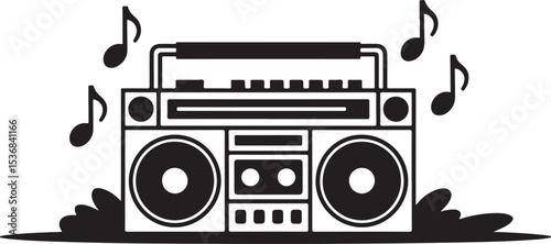 Retro boombox with music notes illustration