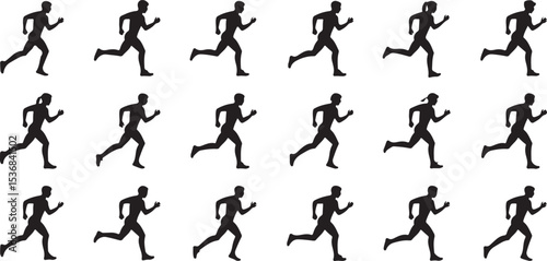 Silhouette running figures animation sequence