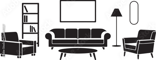 Modern living room furniture icons set