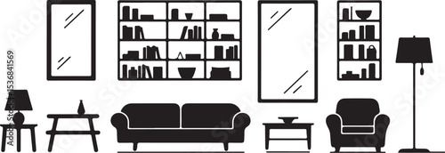 Modern living room furniture silhouette illustration