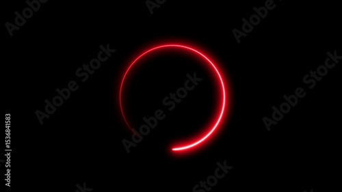 Glowing red Neon Number with Light Ring in Dark Space