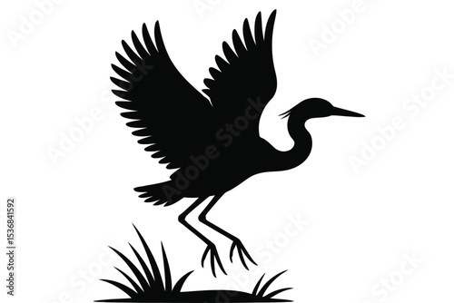 Silhouette of a heron bird taking flight in a field wildlife vector graphic