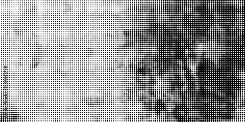 Halftone faded gradient texture. Grunge halftone grit background. White and black sand noise wallpaper. Retro pixilated vector backdrop