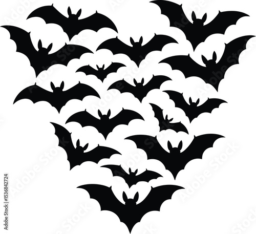 Flying Bat Silhouette Vector Illustration for Halloween Decor, Horror Theme, and Scary Design Elements on White Background