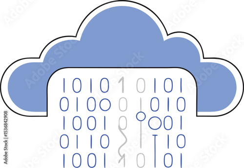Digital cloud computing concept represented by binary code and symbol