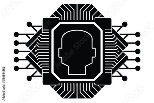 Ai processor silhouette vector elements simple modern technology chip icon Illustration
