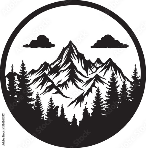Circular Silhouette Landscape Scene SVG
