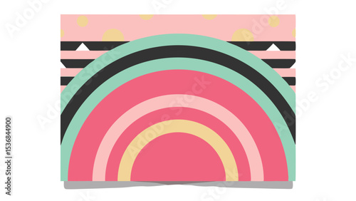 Illustration showing a colorful rainbow with stripes and polka dots in pastel shades background design