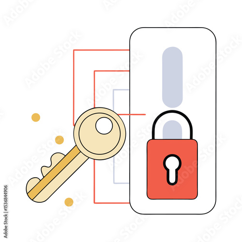 Digital security and data protection illustration depicting a lock and key concept