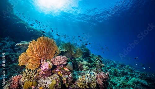 underwater scene with coral reef and fish sea in surin islands phang nga province southern of thailand photo