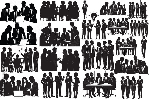 Professional Business Team Silhouette Collaborative Poses & Corporate Success