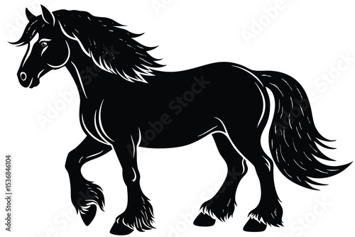 Clydesdale horse silhouette vector elements majestic draft horse simple icon Illustration.