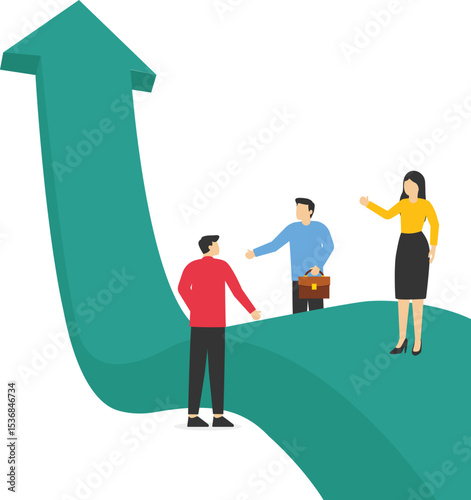 Volatility, development, ambition, businessman team stand walk to the starting point growth graph stock illustration

