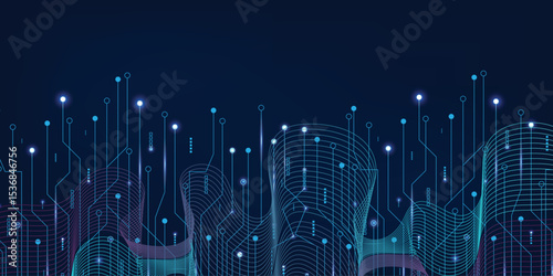 Modern technology circuit board texture background design. Waves flow. Quantum explosion technology