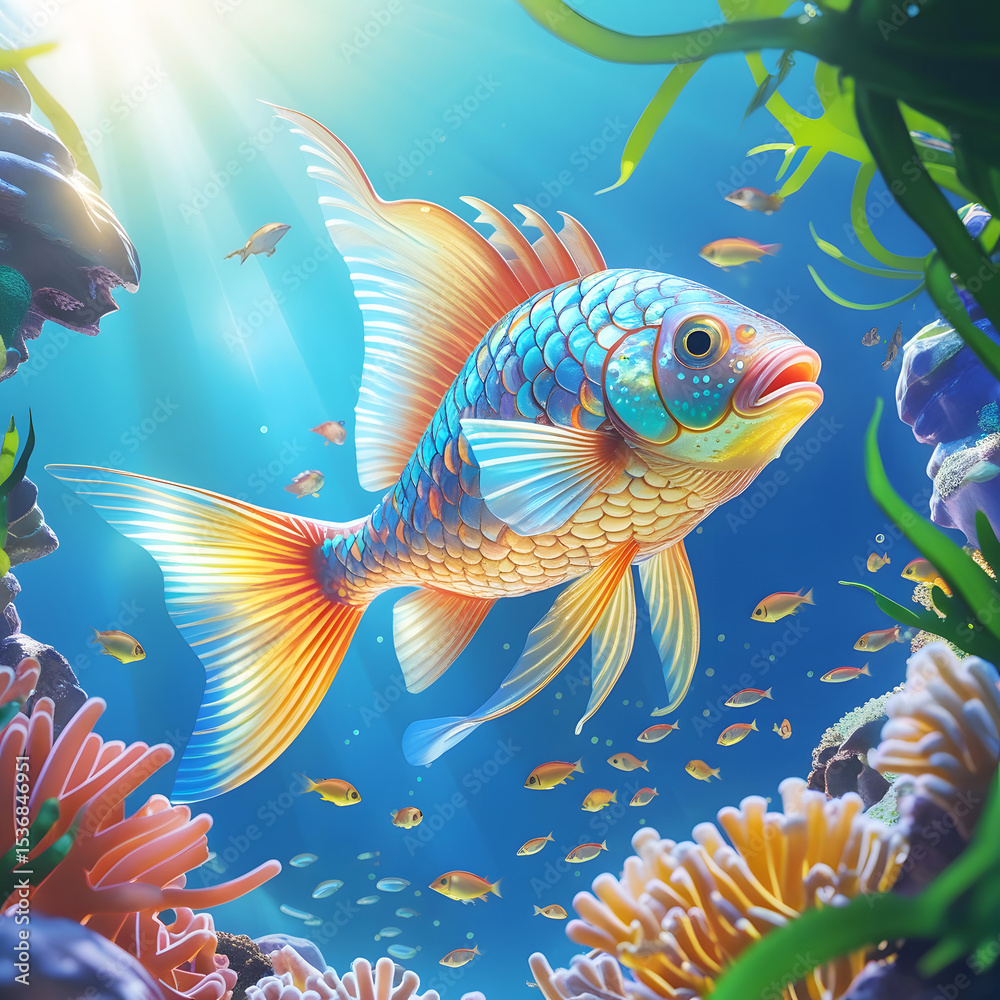 Fototapeta premium Vibrant Underwater Fish Surrounded by Coral Reef