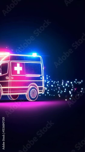 Neon Emergency Vehicle Design with Bright Lights and Medical Symbol