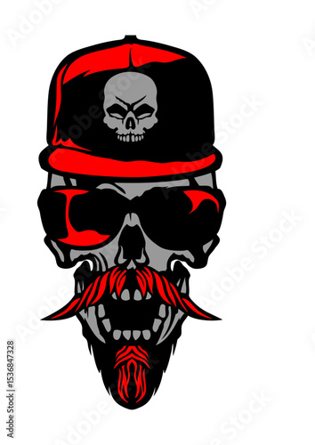 tete de mort hipster fantaisie casquette crane barbe moustache