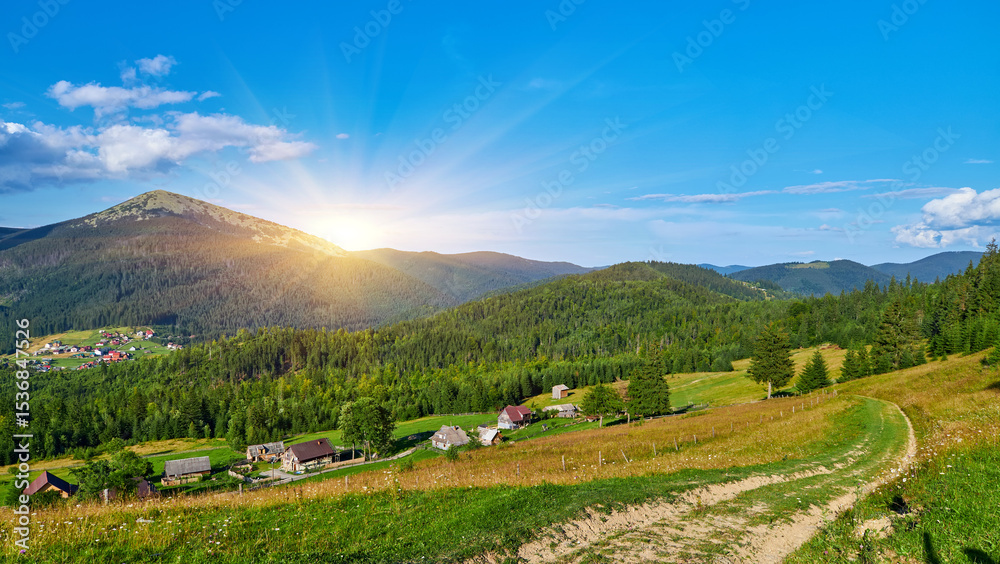 Obraz premium Mountain Path Meadow Summer Landscape