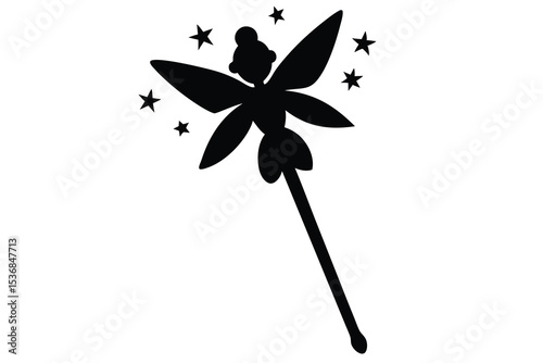 Elegant fairy wand silhouette vector illustration magical fantasy icon
