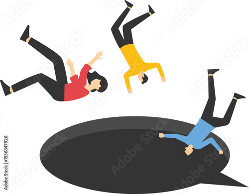 Businessman falls into a huge speech bubble stock illustration

