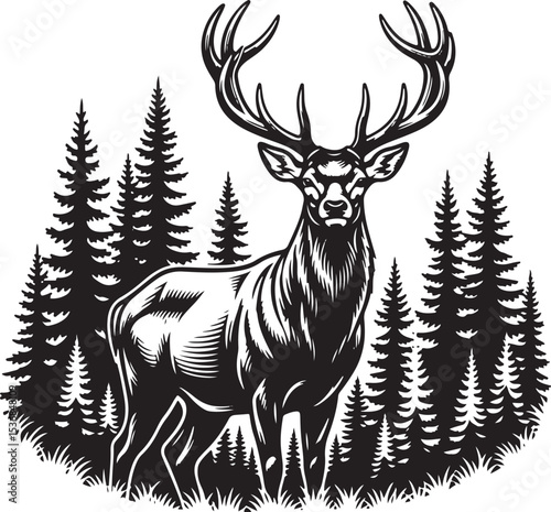 Deer And Trees SVG, Forest Silhouette SVG
