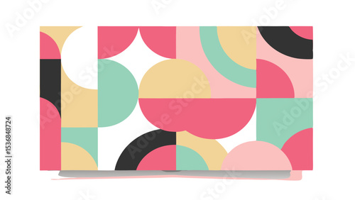 Abstract geometric design featuring circles and squares in pastel color palette design style