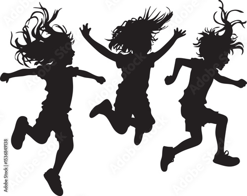 Children playing jumping silhouettes