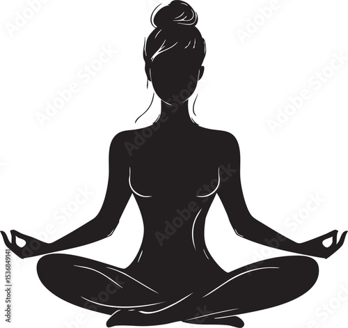 Meditating woman silhouette vector