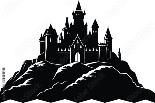 Medieval castle Silhouette Vector elements, Ancient medieval fortress simple icon flat design.