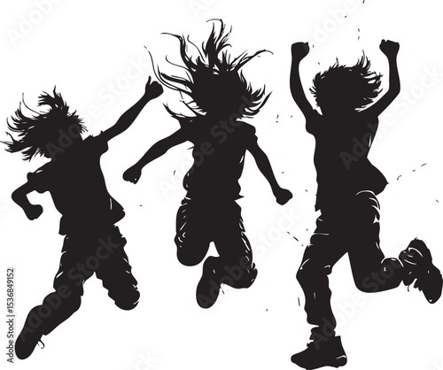 Children playing jumping silhouettes